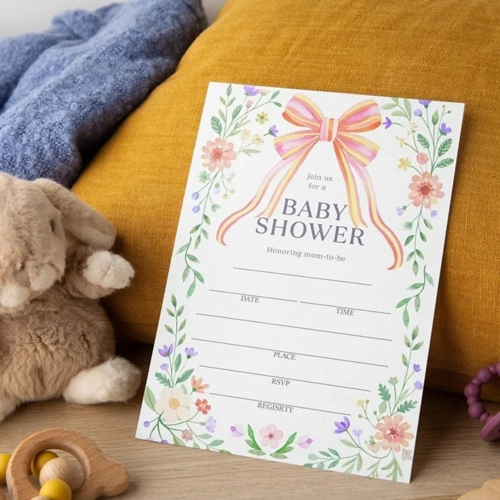 Baby Shower Invitations 25 Count Floral Pink Bow 4x6 A03